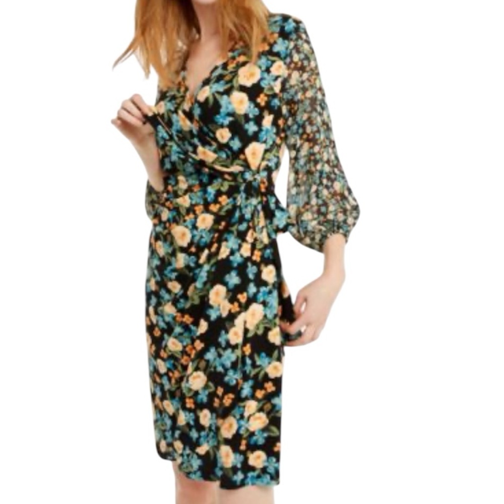 INC Balloon-Sleeve Wrap Dress, size XL